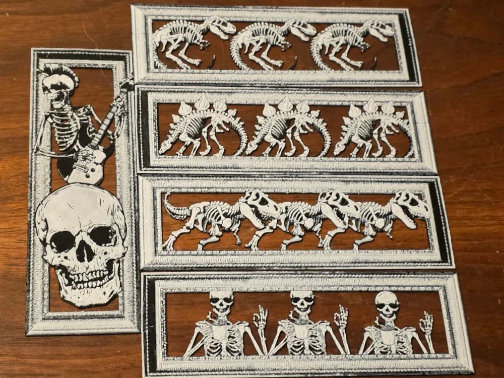 Framed Skeleton Bookmarks Set of 6 Black/White