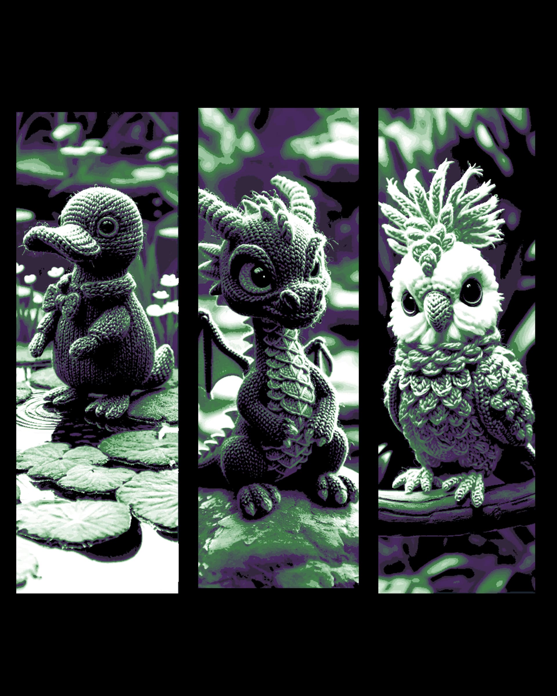 Unusual Animals enjoying nature - Knitted Stuffed animals Set of bookmarks